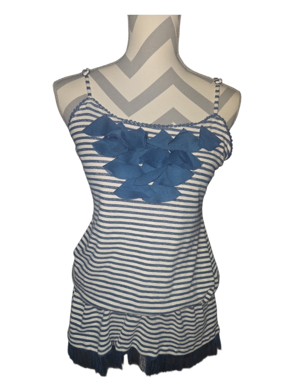 Striped Blue Ruffle-Front Tank Top